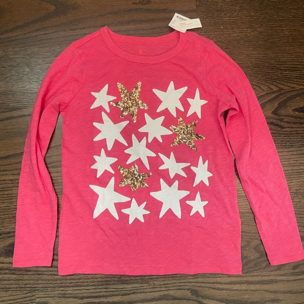 Crewcuts girls long sleeve pink sequin stars shirt. Nwt. Size medium (8-9).